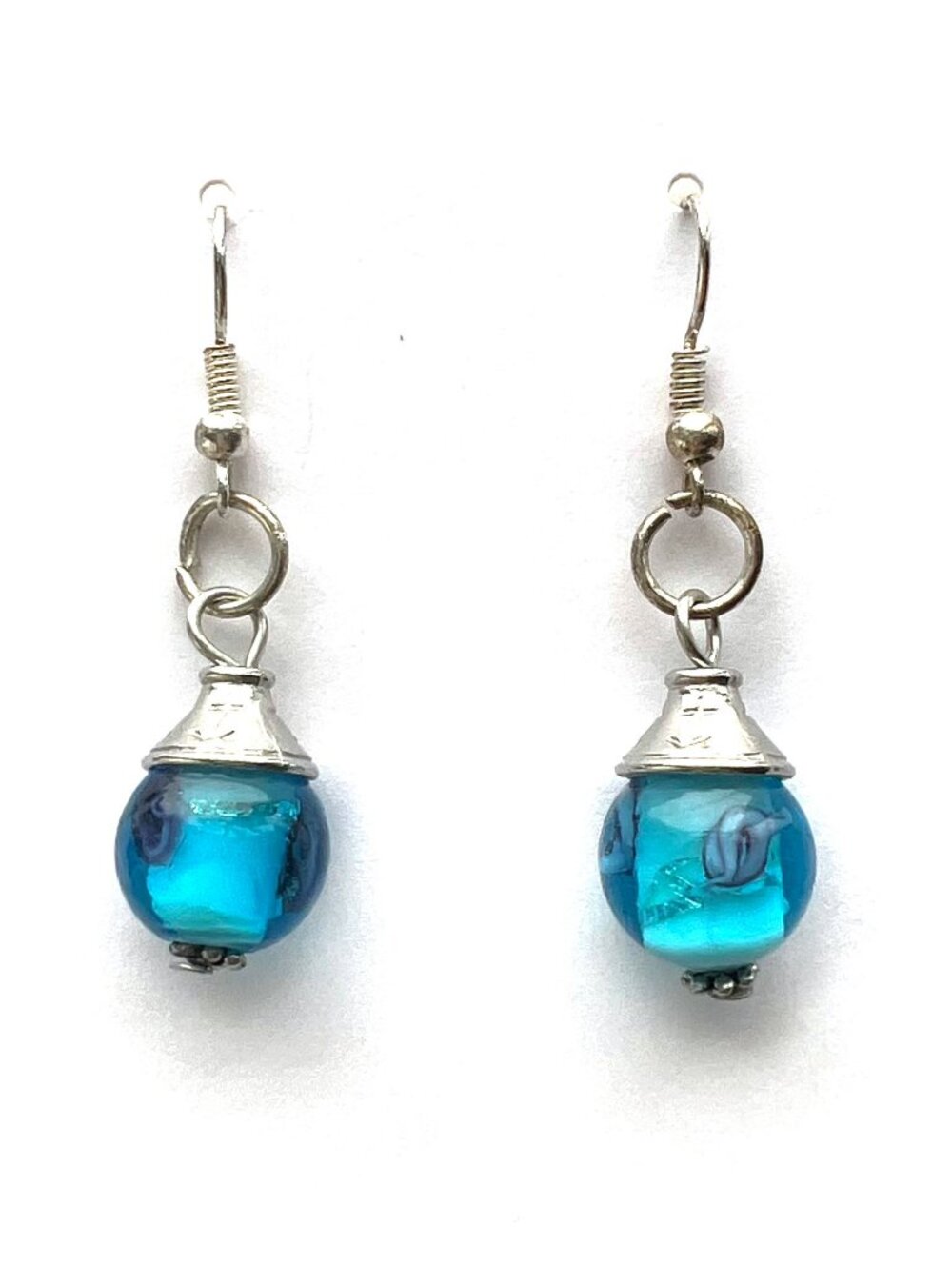 NWOT Teal Glass Beads With Silver, Handmade in Vermont